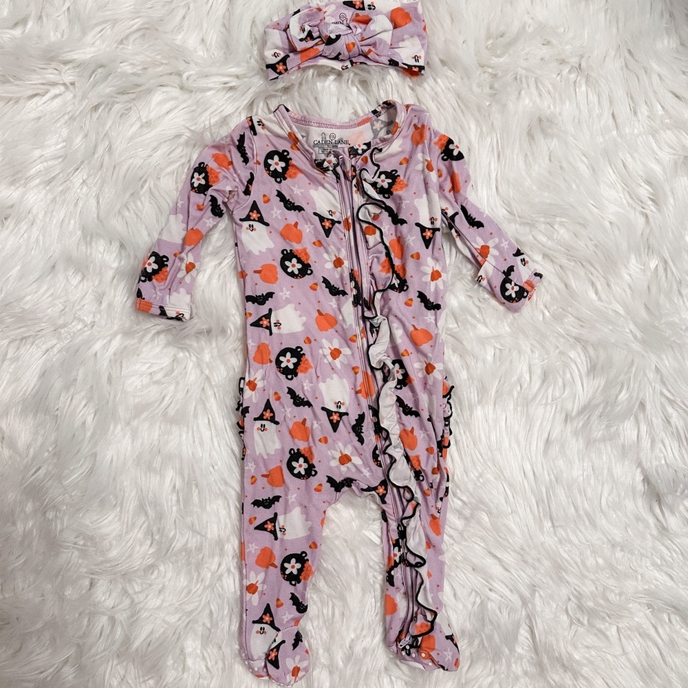 Caden Lane Halloween Bamboo Footie Pajamas with Ruffle Butt - Let’s Go Ghouls